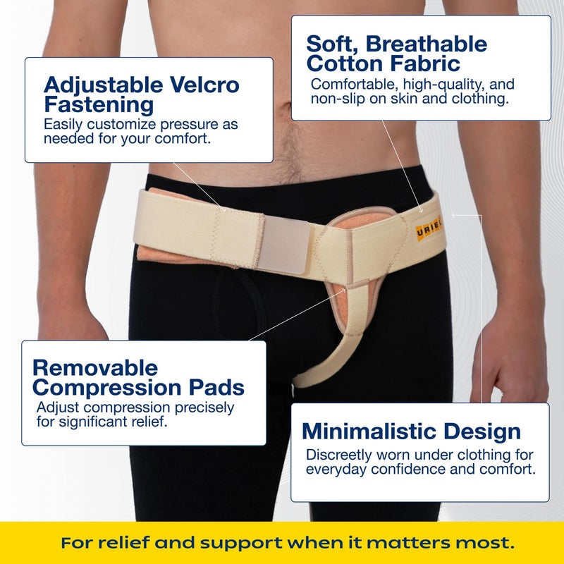 URIEL Left Side Hernia Belts for Men - Inguinal Hernia Belt for Men, Pre and Post Surgery Truss, Size Medium, Cream (35.3-39.5 Inches) - Image 2